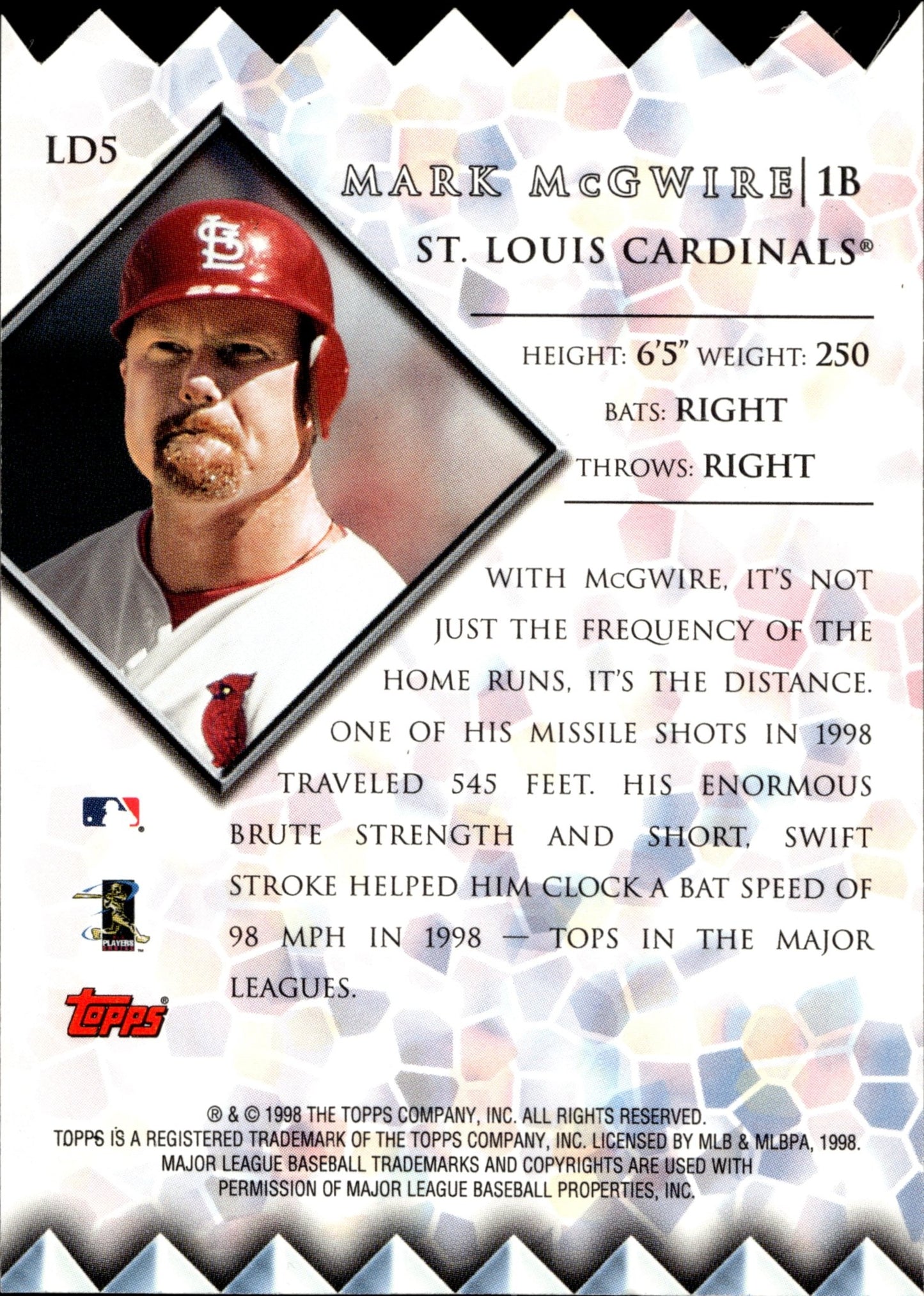 Mark McGwire 1998 Topps Lords of the Diamond Die - Cut #LD5 - Collector Store LLC