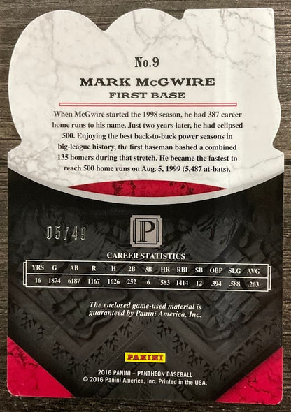 Mark McGwire 2016 Panini Pantheon 500 Home Run Club Swatch 05/49 #9 - Collector Store LLC