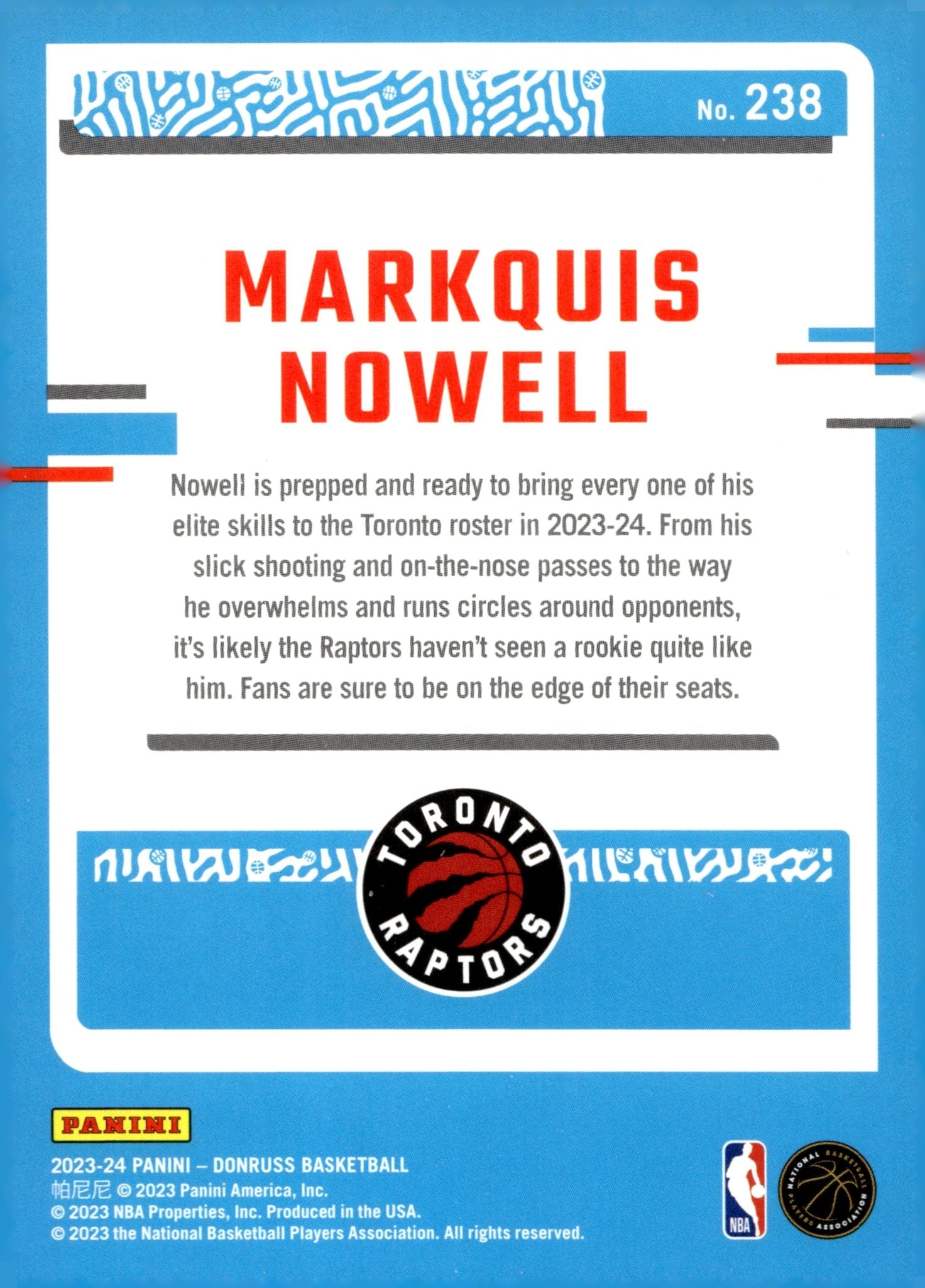 Markquis Nowell 2023 - 24 Panini Donruss Rated Rookie RC #238 - Collector Store LLC