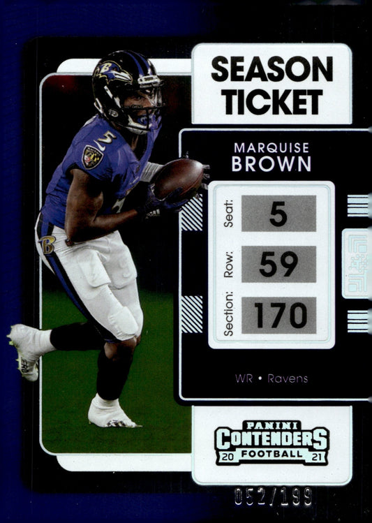 Marquise Brown 2021 Panini Contenders Season Ticket Purple 052/199 #8 - Collector Store LLC