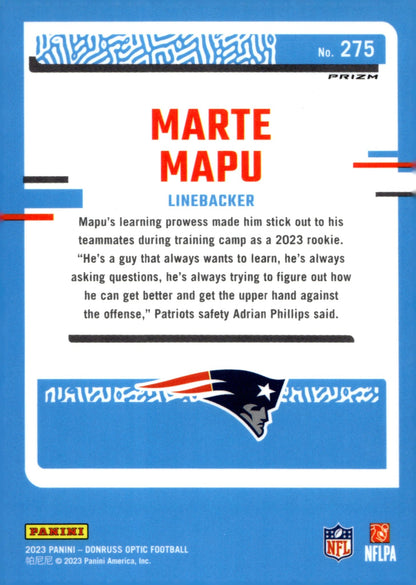 Marte Mapu 2023 Panini Donruss Optic Rated Rookie Prizm RC #275 - Collector Store LLC