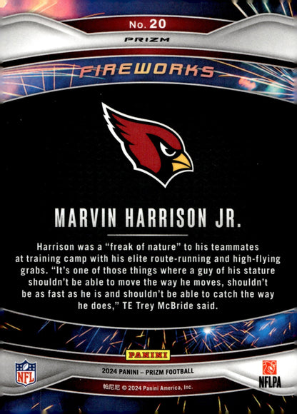 Marvin Harrison Jr. 2024 Panini Prizm Fireworks Green Prizm RC #20 #3 - Collector Store LLC