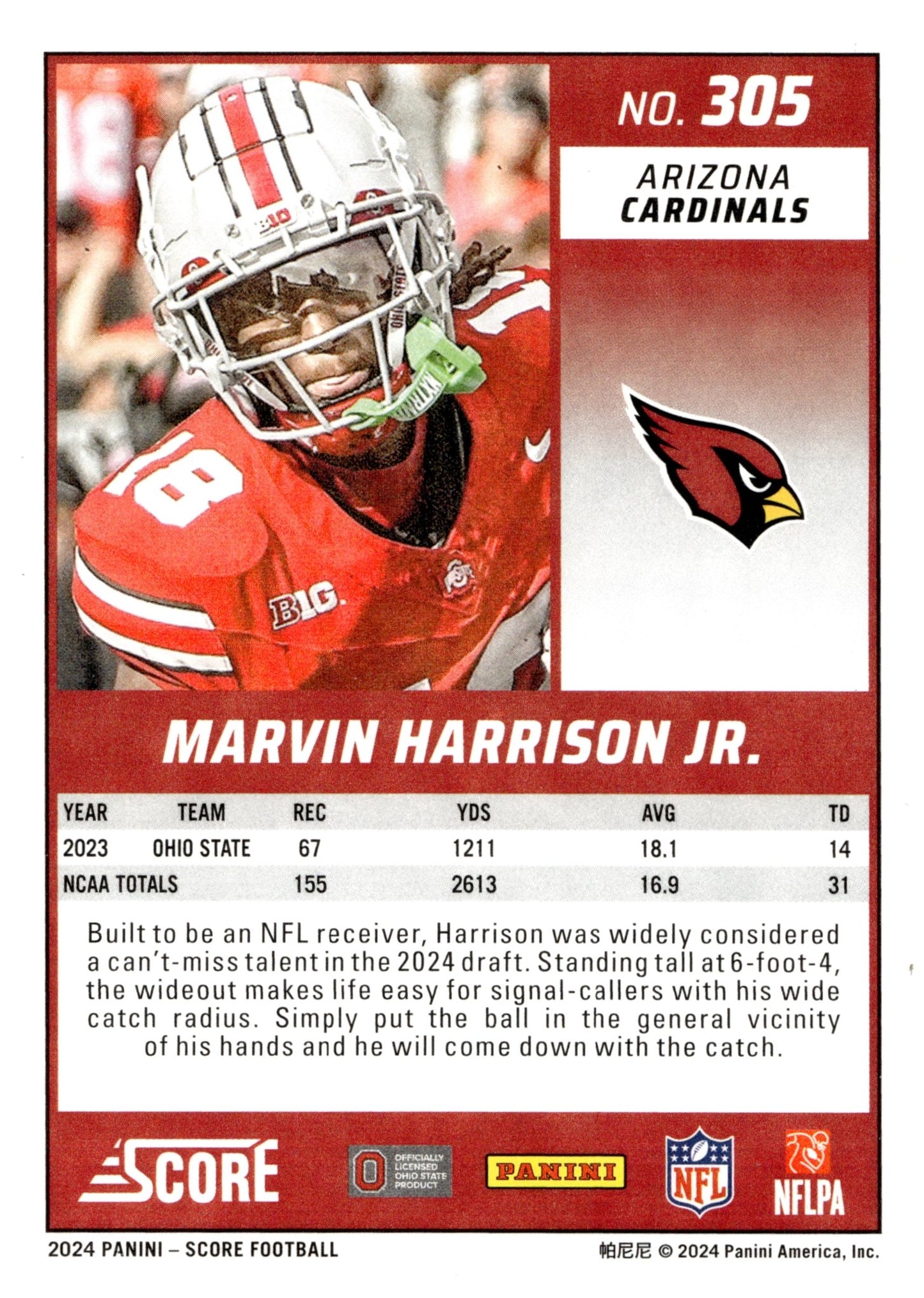 Marvin Harrison Jr. 2024 Panini Score RC #305 - Collector Store LLC