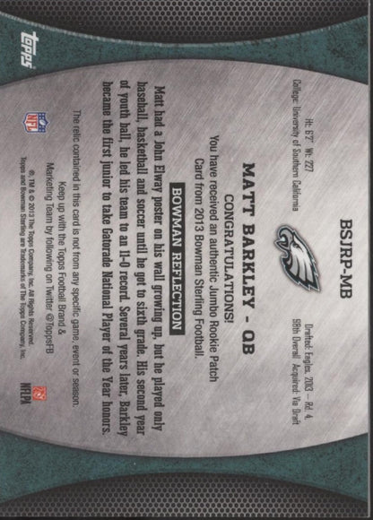 Matt Barkley 2013 Bowman Sterling Wave Refractor Swatch RC 159/171 #BSJRP - MB - Collector Store LLC
