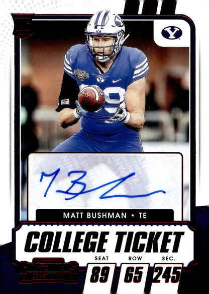 Matt Bushman 2021 Panini Contenders Draft Picks Red RC Auto #171 - Collector Store LLC