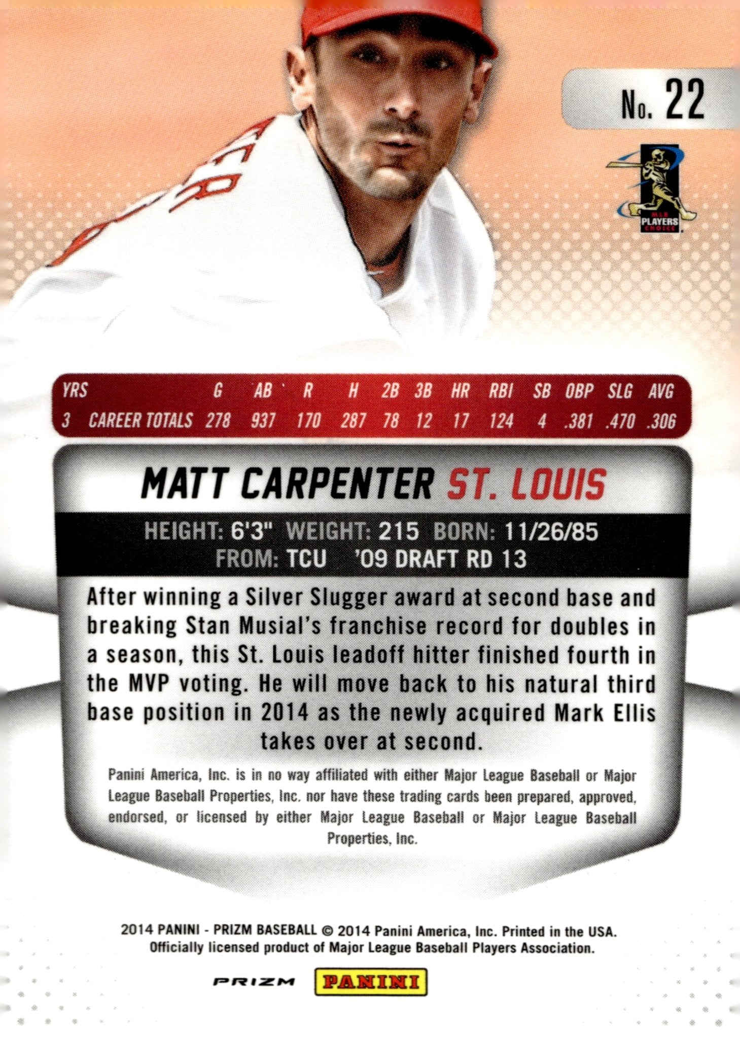 Matt Carpenter 2014 Panini Prizm Red White & Blue Pulsar Prizm #22 - Collector Store LLC