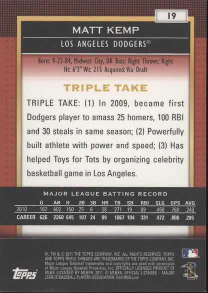 Matt Kemp 2011 Topps Triple Threads 0019/1500 #19 - Collector Store LLC