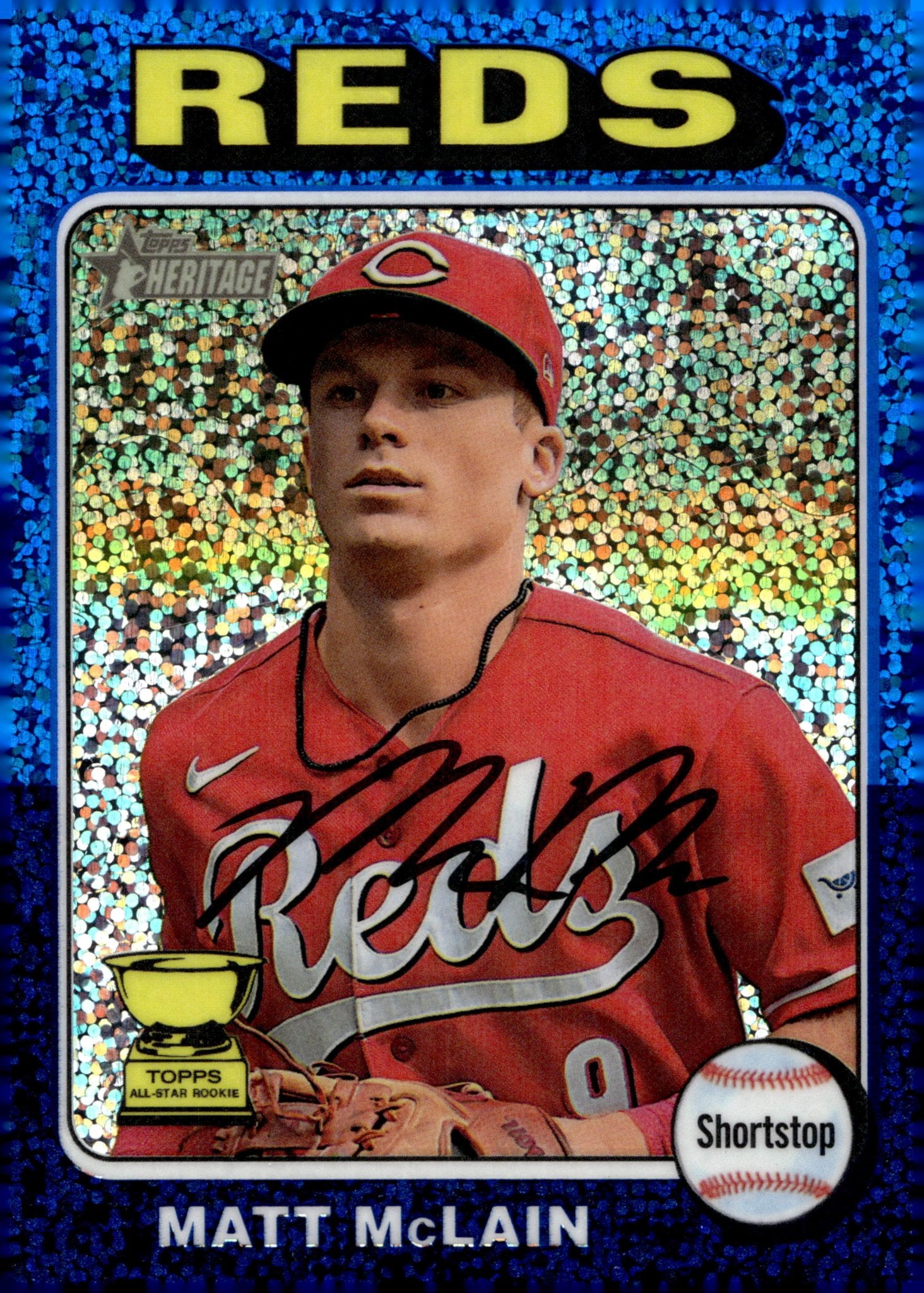Matt McLain 2024 Topps Chrome Heritage Blue Speckle Refractor #279 - Collector Store LLC