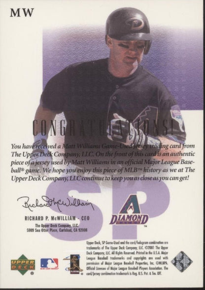 Matt Williams 2001 Upper Deck SP Game Used Edition Swatch #MW - Collector Store LLC