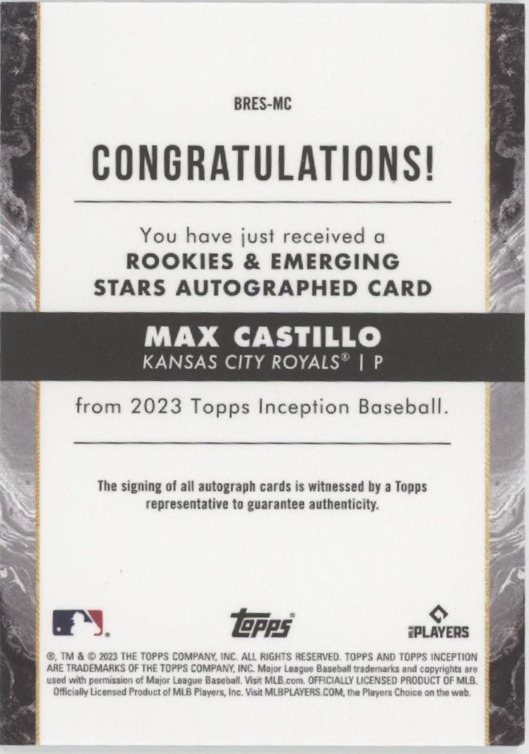 Max Castillo 2023 Topps Inception RC Auto 226/299 #BRES - MC - Collector Store LLC