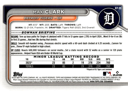 Max Clark 2024 Bowman Chrome Mojo Refractor #BCP - 195 #2 - Collector Store LLC