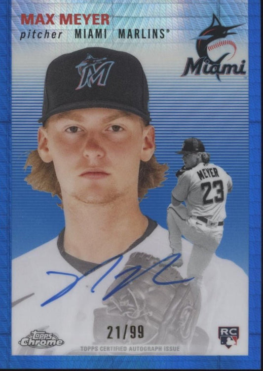 Max Meyer 2023 Topps Chrome Platinum Blue Hyper Refractor Auto RC 21/99 - Collector Store LLC