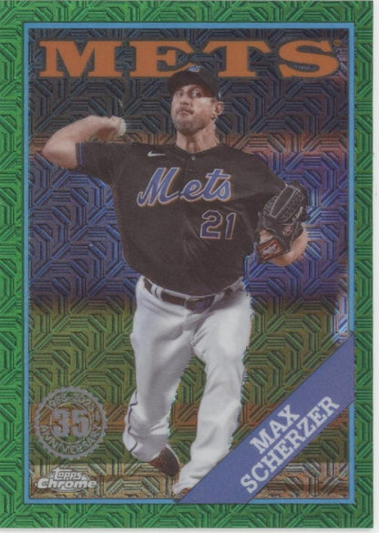 Max Scherzer 2023 Topps Chrome 35th Anniversary Green Mojo Refractor 19/99 - Collector Store LLC