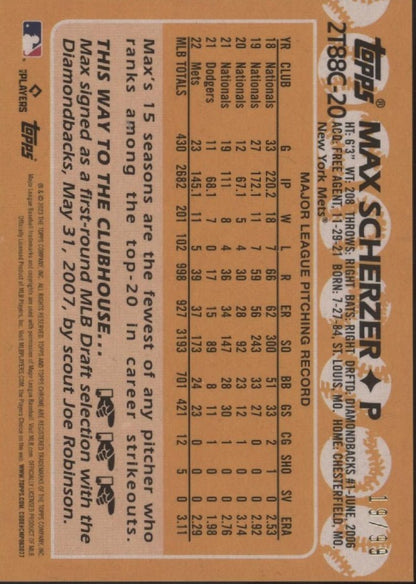 Max Scherzer 2023 Topps Chrome 35th Anniversary Green Mojo Refractor 19/99 - Collector Store LLC