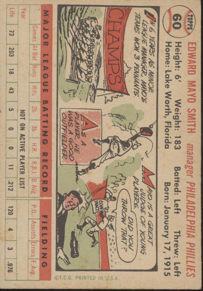 Mayo Smith 1956 Topps #60 Philadelphia Phillies EX #2 - Collector Store LLC