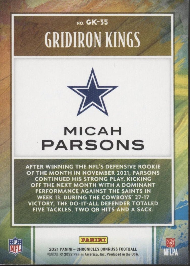 Micah Parsons 2021 Panini Chronicles Donruss Gridiron Kings #GK - 35 - Collector Store LLC