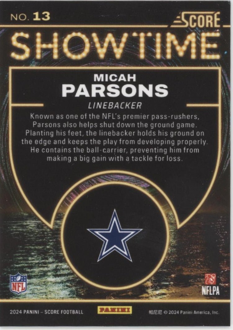 Micah Parsons 2024 Panini Score Showtime 3D #13 - Collector Store LLC