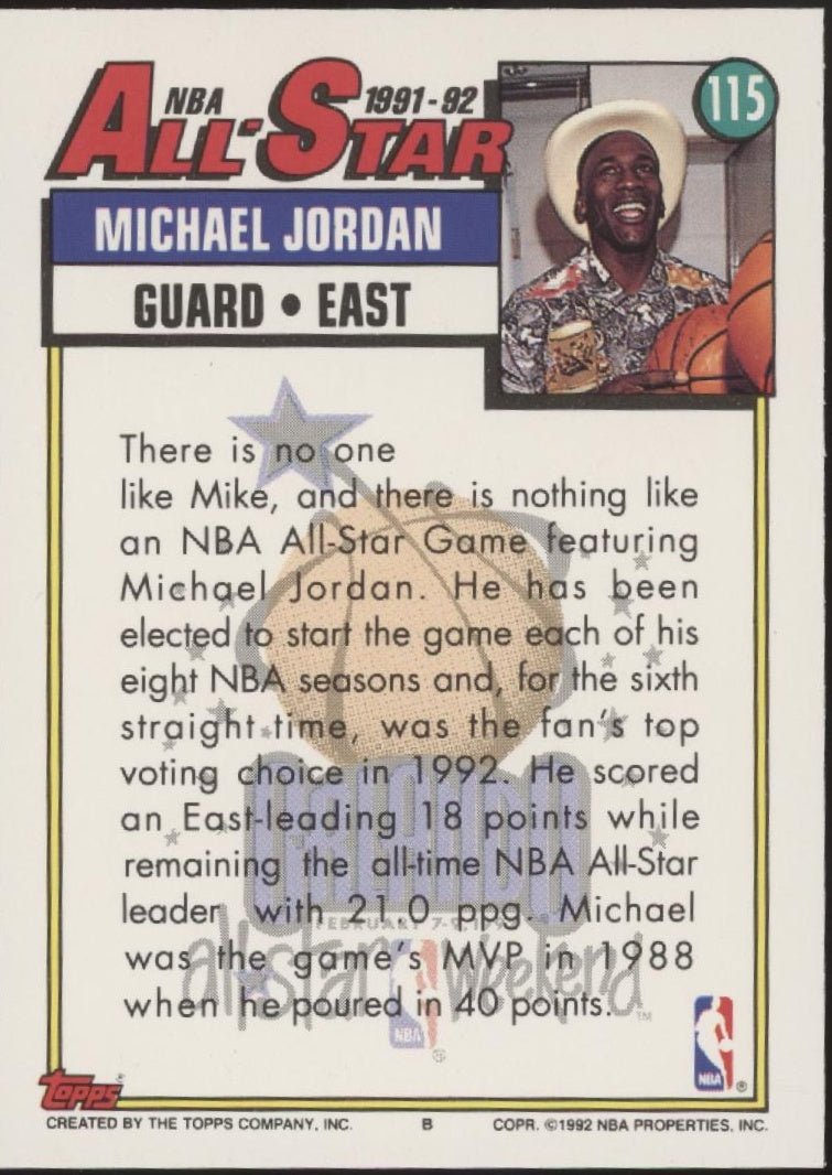 Michael Jordan 1992 - 93 Topps All Star 115 - Collector Store LLC