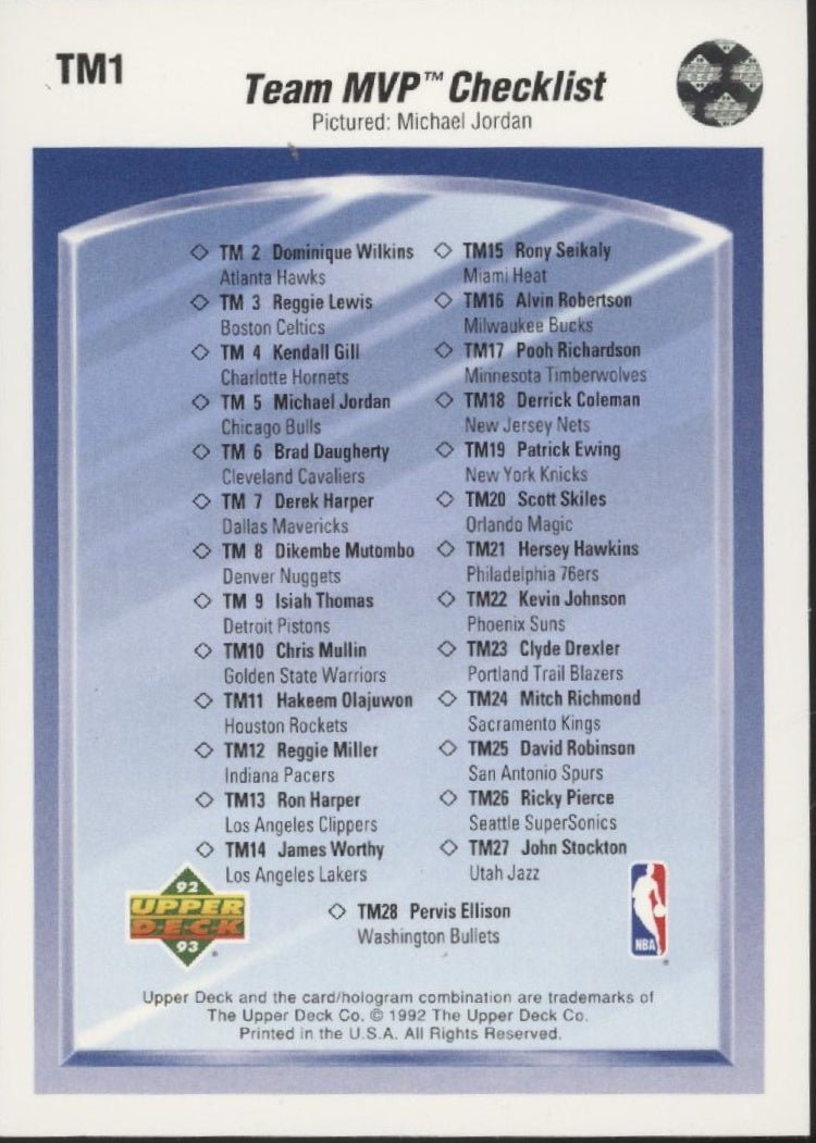 Michael Jordan 1992 - 93 Upper Deck Checklist Team MVP TM1 - Collector Store LLC