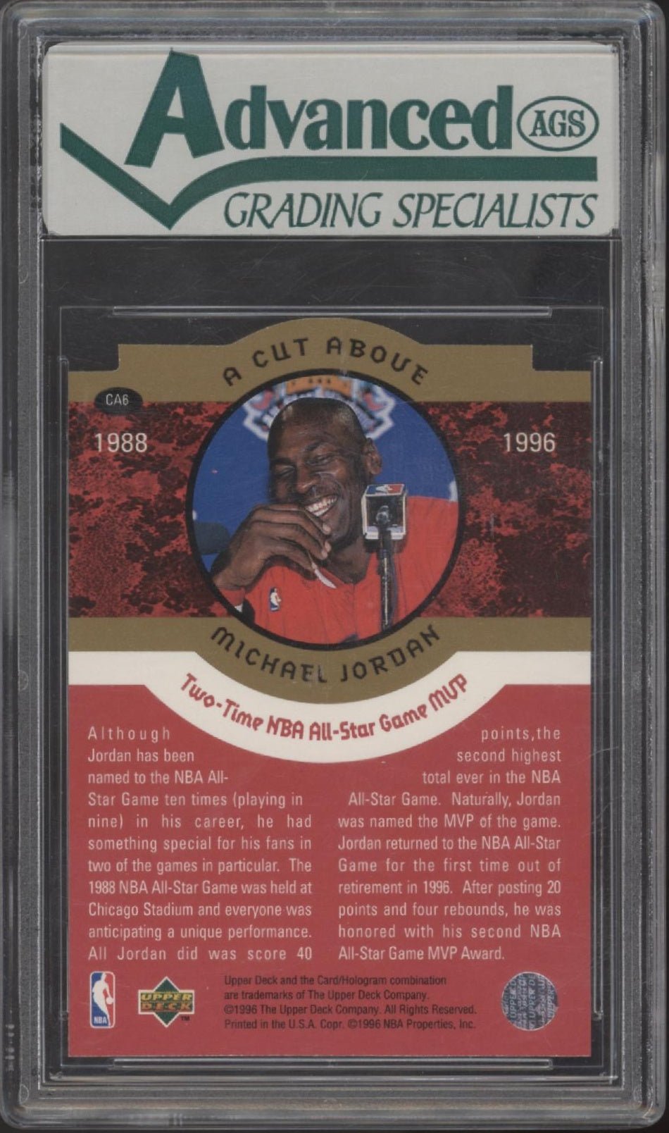 Michael Jordan 1996 - 97 Collector's Choice Jordan a Cut Above Die - Cut #CA6 AGS 9 - Collector Store LLC