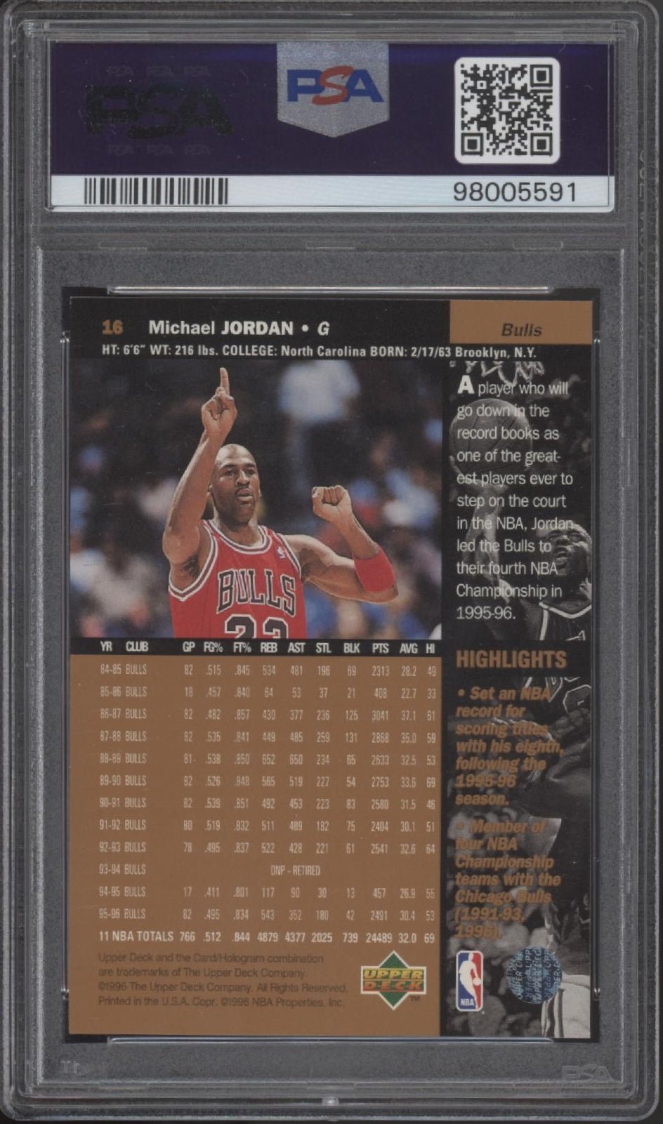 Michael Jordan 1996 Upper Deck #16 PSA 8 - Collector Store LLC