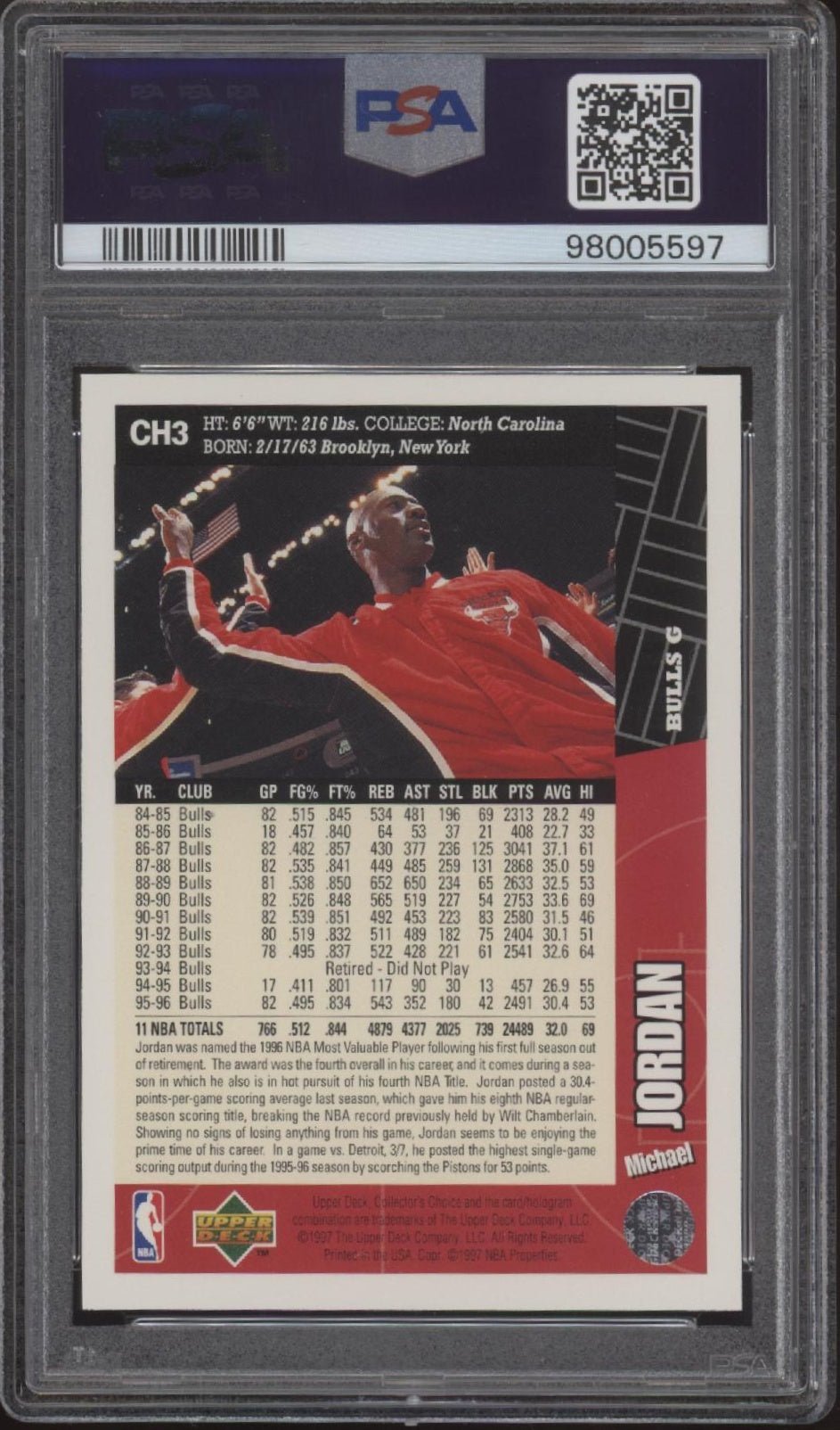 Michael Jordan 1996 Upper Deck Collector's Choice Chicago Bulls #CH3 PSA 9 - Collector Store LLC