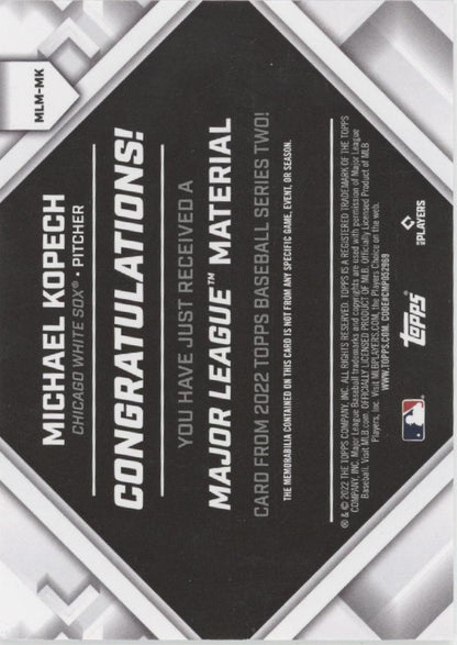 Michael Kopech 2022 Topps Series 2 Major League Material Swatch #MLM - MK - Collector Store LLC