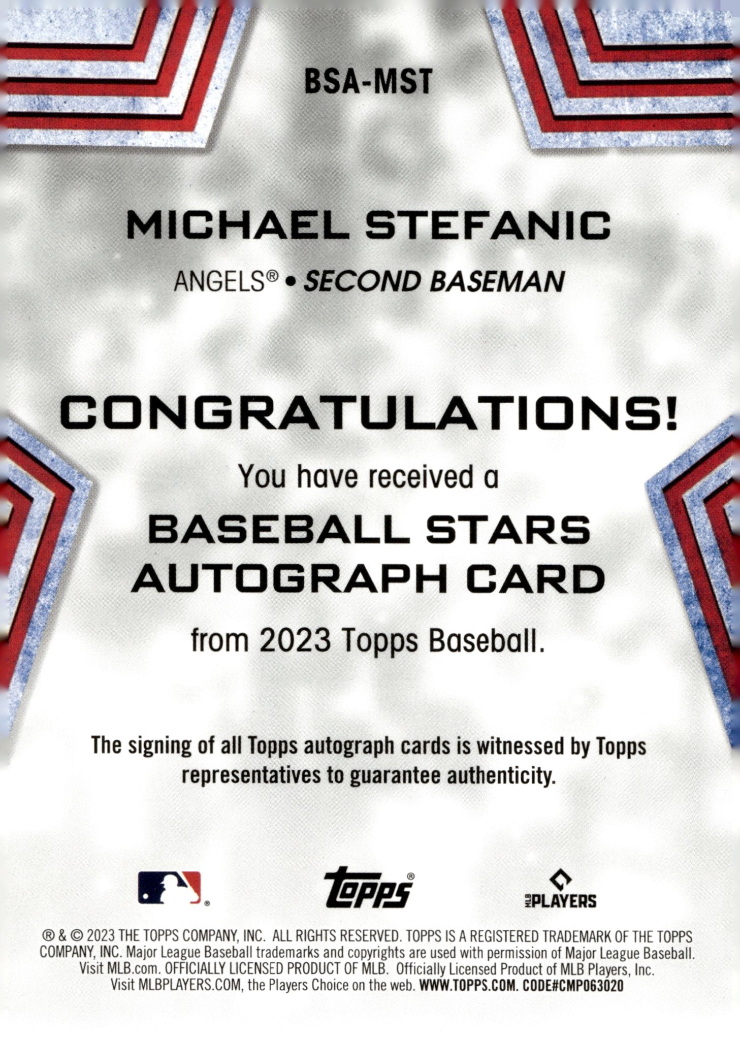 Michael Stefanic 2023 Topps Stars RC Auto #BSA - MST - Collector Store LLC