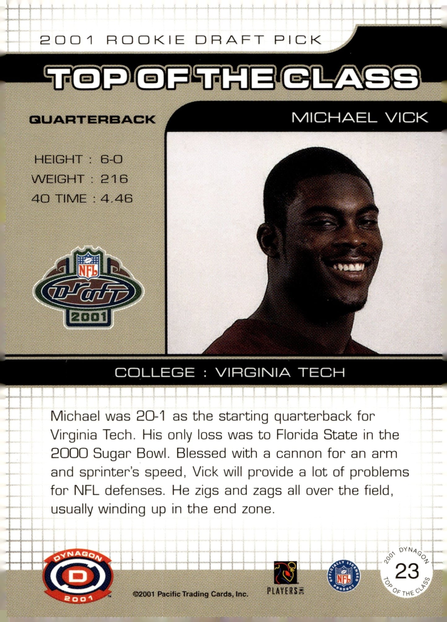 Michael Vick 2001 Pacific Dynagon Top of the Class RC #23 - Collector Store LLC