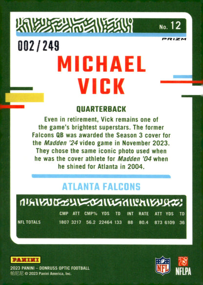 Michael Vick 2023 Panini Donruss Optic Orange Prizm 002/249 #12 - Collector Store LLC