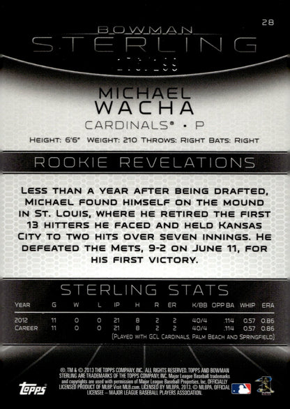 Michael Wacha 2013 Bowman Sterling Refractor RC 176/199 #28 - Collector Store LLC