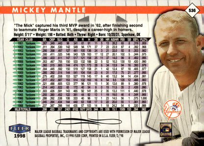 Mickey Mantle 1998 Fleer Tradition #536 - Collector Store LLC