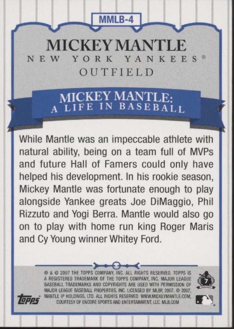 Mickey Mantle 2007 Topps Mickey Mantle A Life in Baseball #MMLB - 4 - Collector Store LLC