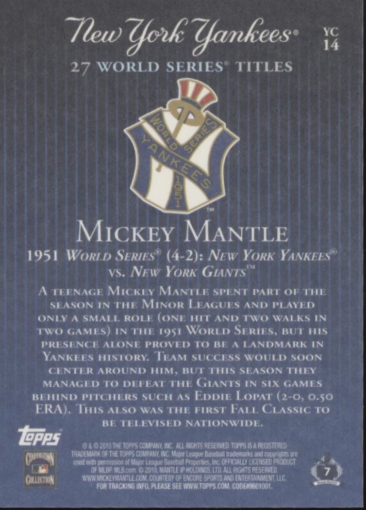 Mickey Mantle 2010 Topps Home Run Reprint #YC14 - Collector Store LLC