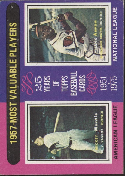 Mickey Mantle / Hank Aaron 1975 Topps 1957 MVPs #195 VG - EX - Collector Store LLC