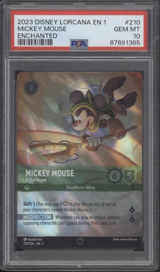 Mickey Mouse Artful Rogue Disney Lorcana The First Chapter Enchanted 210 PSA 10 - Collector Store LLC