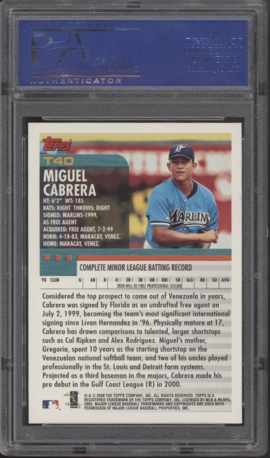 Miguel Cabrera 2000 Topps Traded RC #T40 PSA 10 #1 - Collector Store LLC