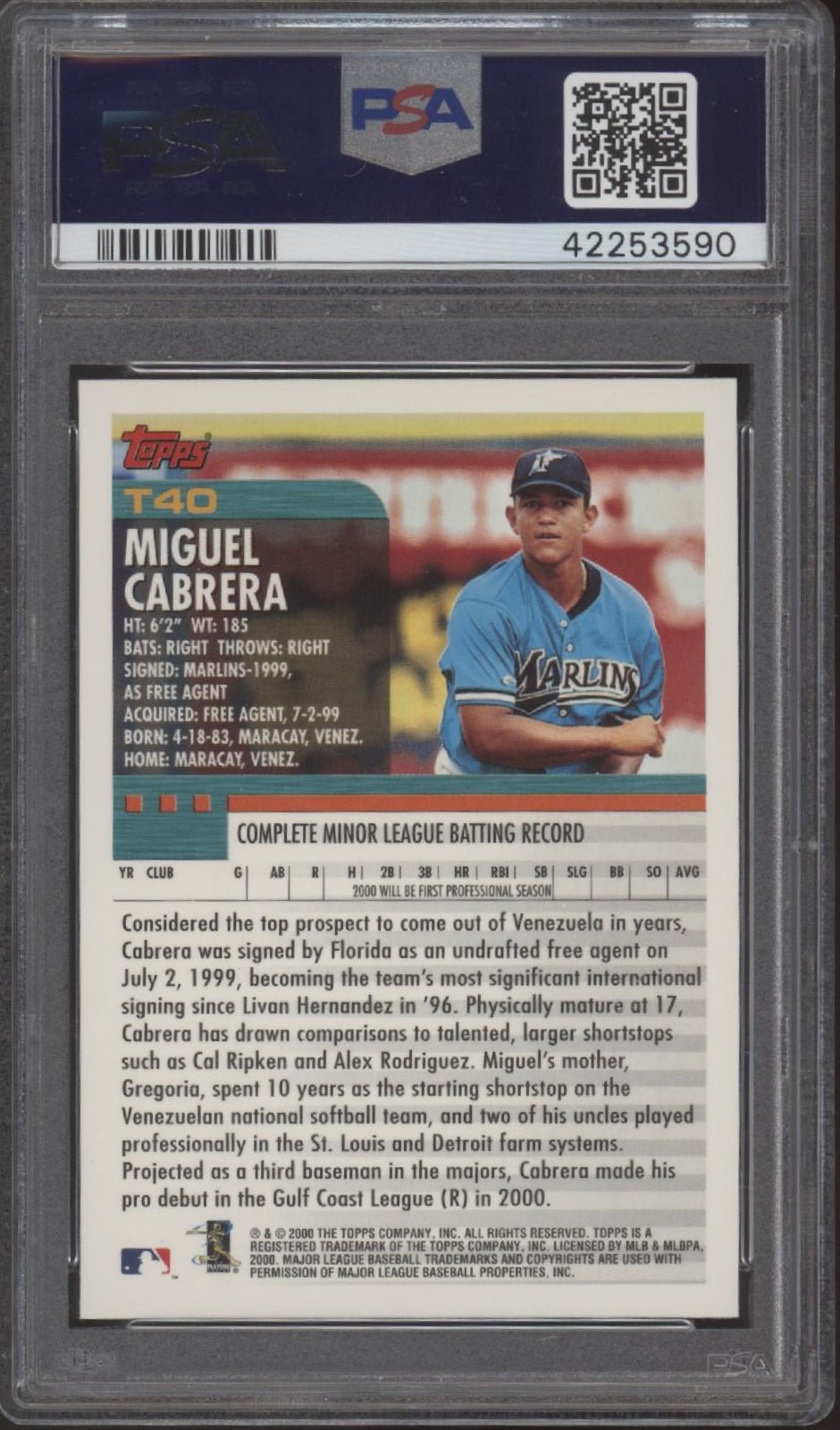 Miguel Cabrera 2000 Topps Traded RC #T40 PSA 10 #2 - Collector Store LLC