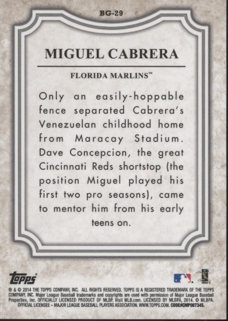 Miguel Cabrera 2014 Topps Before They Were Great #BG - 29 - Collector Store LLC