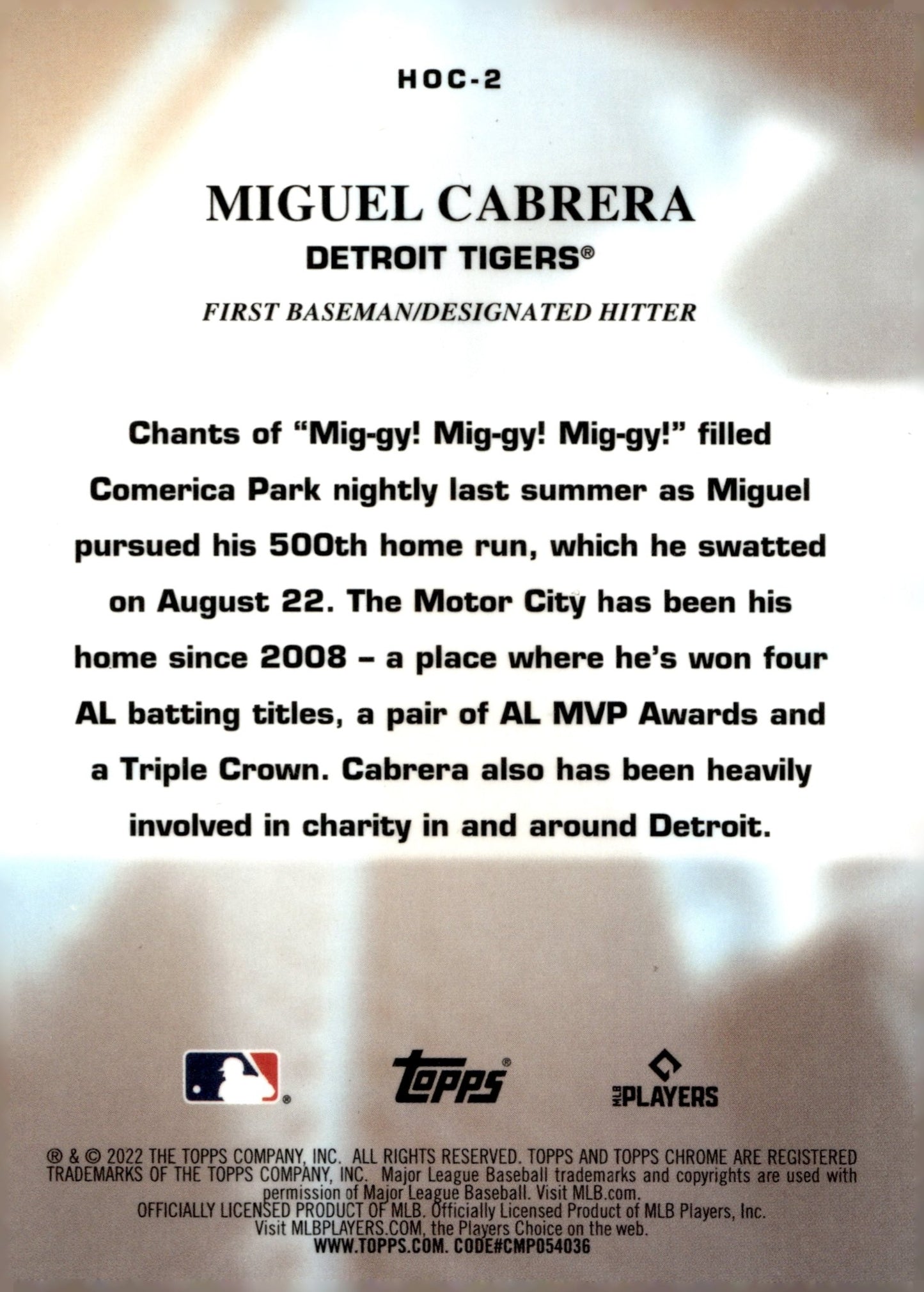 Miguel Cabrera 2022 Topps Chrome Heart of City Refractor #HOC - 2 - Collector Store LLC