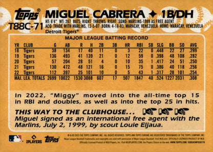 Miguel Cabrera 2023 Topps Chrome 35th Anniversary Mojo Refractor #T88C - 71 - Collector Store LLC