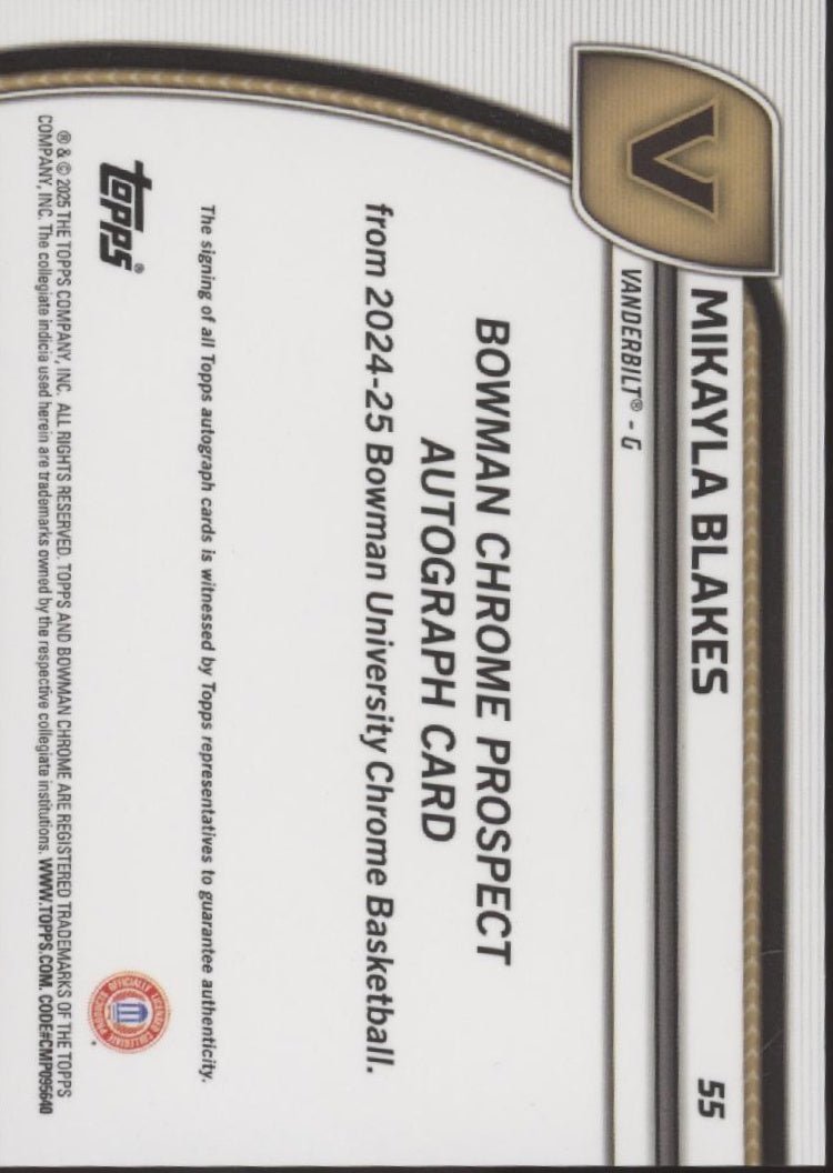 Mikayla Blakes 2024 - 25 Bowman Chrome University Green Shimmer Refractor Auto #55 - Collector Store LLC