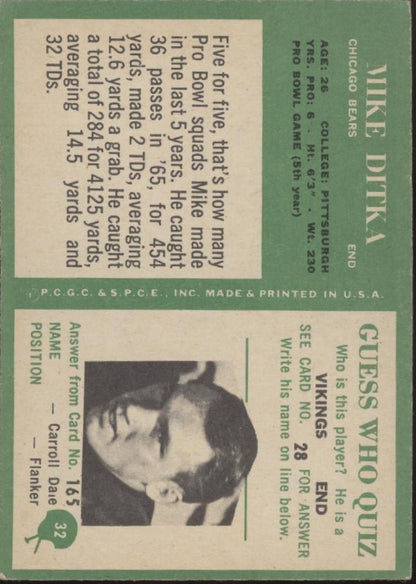 Mike Ditka 1966 Philadelphia #32 Chicago Bears VG - EX #2 - Collector Store LLC