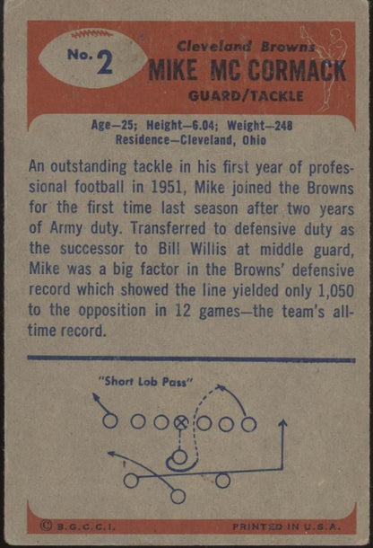 Mike McCormack 1955 Bowman RC #2 Cleveland Browns VG - Collector Store LLC