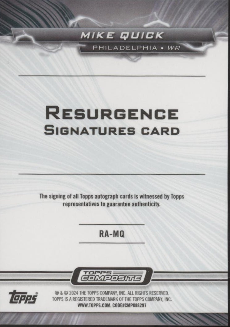 Mike Quick 2024 Topps Composite Resurgence Refractor Auto #RA - MW - Collector Store LLC