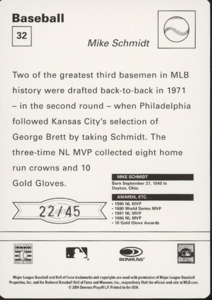 Mike Schmidt 2004 Donruss Playoff 22/45 #32 - Collector Store LLC