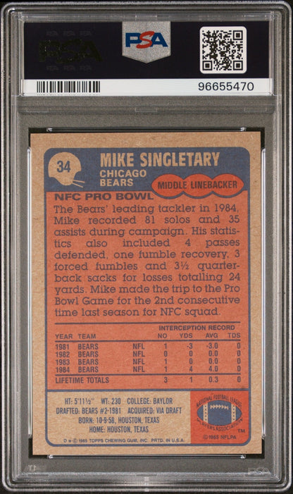 Mike Singletary 1985 Topps #34 PSA 8 - Collector Store LLC