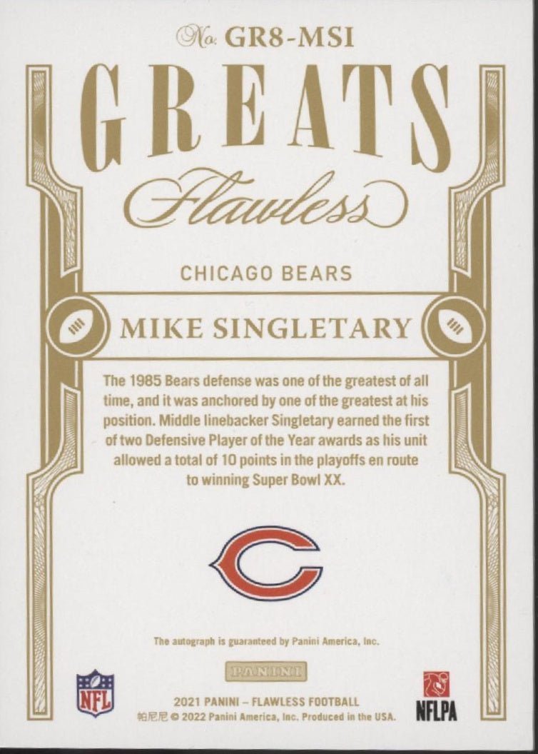 Mike Singletary 2021 Panini Flawless Greats Red Auto 05/10 #GR8 - MS1 - Collector Store LLC