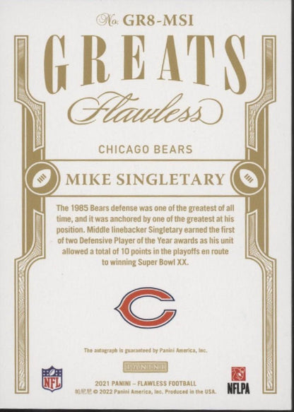 Mike Singletary 2021 Panini Flawless Greats Red Auto 05/10 #GR8 - MS1 - Collector Store LLC