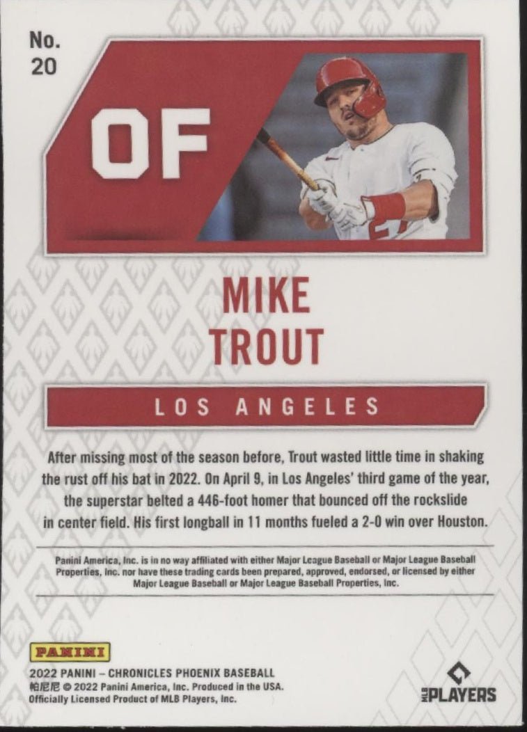 Mike Trout 2022 Panini Chronicles Phoenix Xfractor Refractor #20 - Collector Store LLC